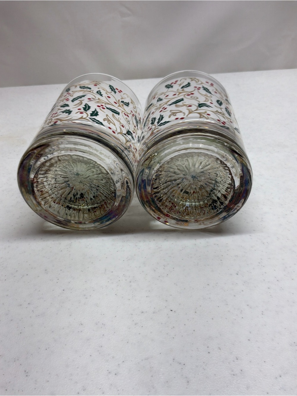 Culver 22K Gold MCM Holly Berry Double Rocks Glasses Signed Set of 2 - Picture 3 of 7